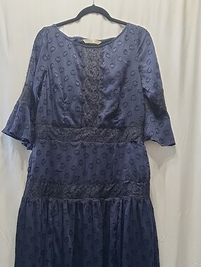 eshakti Navy Lace-Detail Long Sleeve Maxi Dress